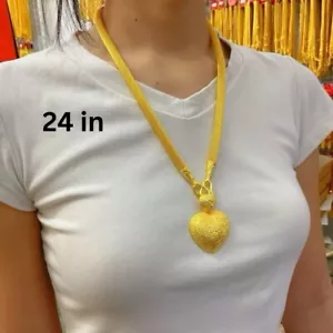 Collana Cuore Link 24 in 23K 24K Thai Baht Placcato Oro Giallo Gioielli Regalo - Foto 1 di 8