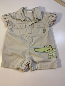 Lullaby Club girls romper 3M stitched embroidery safari animal tan birds cute - Picture 1 of 6