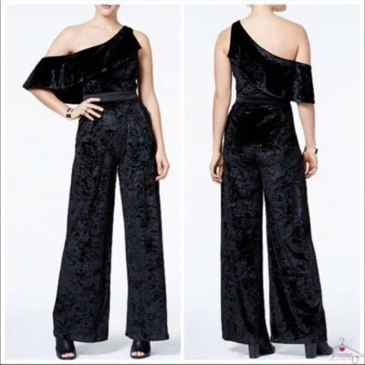 xoxo velvet one shoulder jumpsuit with side pockets, size s Elegant Oct Sale - Image 1 of 4