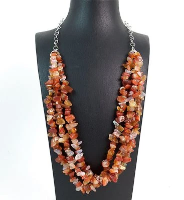 Collana a tre fili in Corniola con chiusura e catena in Argento 925.MadeinItaly - Immagine 1 di 3