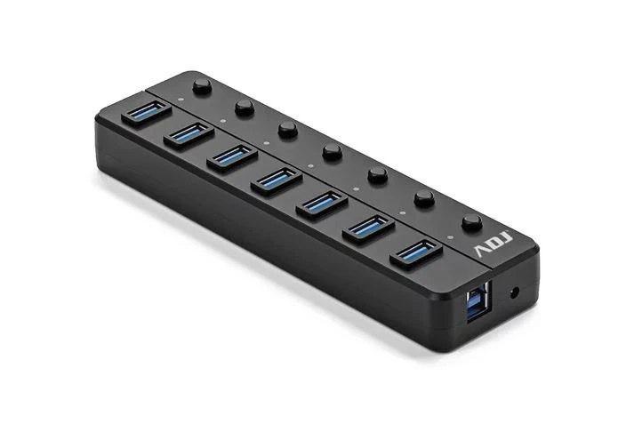 HUB USB 3.0 CON ALIMENTATORE MOLTIPLICATORE PORTE USB 7 POSTI CON INTERRUTTORI - Immagine 1 di 1