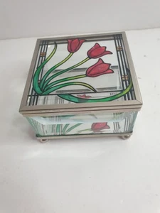 Vintage Cut Glass & Hand Painted Flowers Trinket Box . - Picture 1 of 12