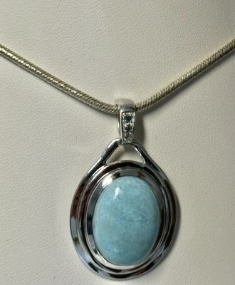 Handgemachter Larimar Anhänger aus massivem 925 Sterling Silber - Bild 1 von 4