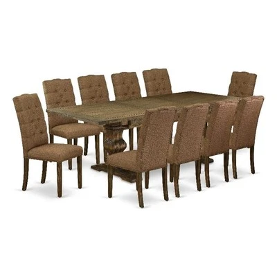East West Furniture Wood Table and 10 Brown Chair in Distressed Jacobean - Image 1 of 4