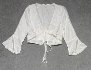 Free People giacca letto raso e pizzo top blusa cravatta davanti avorio donna XS - Foto 1 di 6