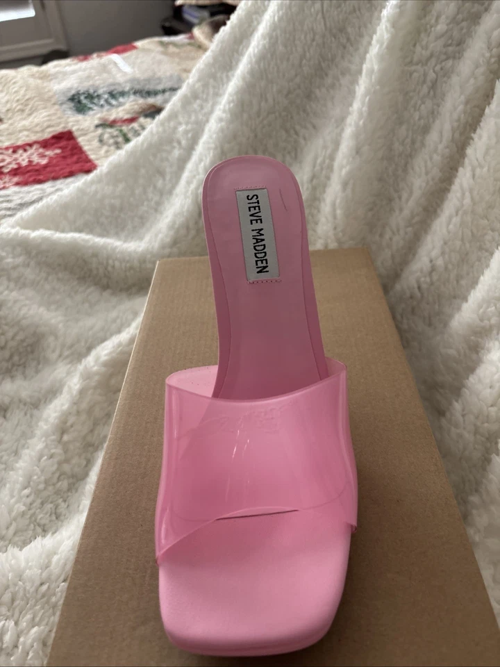 Absolutamente Hermoso Steve Madden Transparente Rosa Caliente Slip-ons con Tacón de Aguja Foto 1 de 4