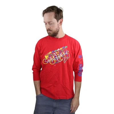 VTG 80s Guess Marciano Biking Shirt Mens L Red Cycling Long Sleeve Tee USA Made - Image 1 of 4