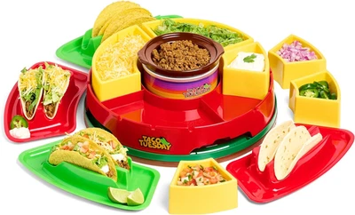 Heated Lazy Susan Taco Bar Serving Set for a Party with 4 Tortilla Holders, Fond - Image 1 of 4