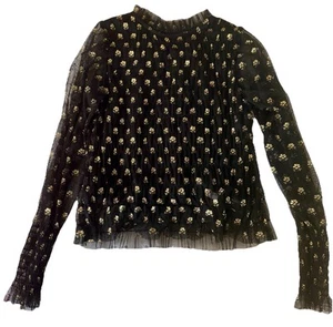 Zara Top Black Gold Long Sleeve Girls Size 9 - Picture 1 of 4