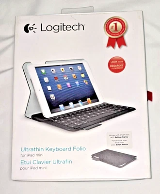 logitech ultrathin keyboard folio bluetooth for ipad mini retina black case - Image 1 of 4
