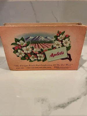 Vintage Pink Aplets & Cotlets Fruit Nut Candy Box Liberty Orchards Cashmere WA - Image 1 of 4