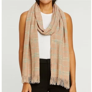 Large Womens Pink Plaid Scarf with Fringe 24" x 74" - Picture 1 of 7