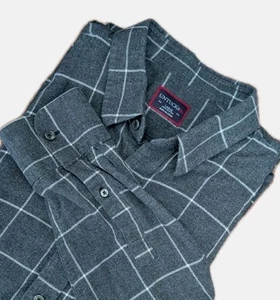 UNTUCKIT Shirt Gray Brushed Cotton Flannel Button Up Long Sleeve Plaid Men's L - Picture 1 of 5