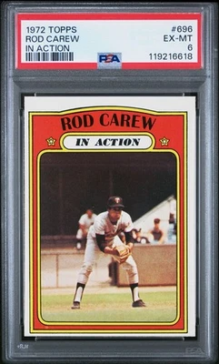 1972 TOPPS #696 ROD CAREW IN ACTION EX-MINT PSA 6 (MINT CORNERS!) - Image 1 of 2