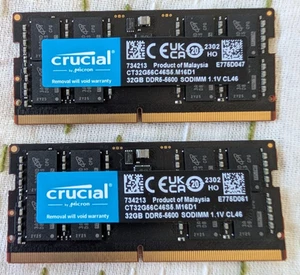 Crucial 64GB (2 x 32GB) 262-Pin DDR5 SO-DIMM 5600 Laptop Memory CT2K32G56C46S5 - Afbeelding 1 van 2