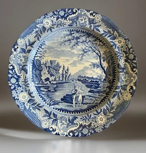 Antiker Transferware Teller, Brameld & Co Schloss von Rochefort, 9,75" um 1820 - Bild 1 von 6