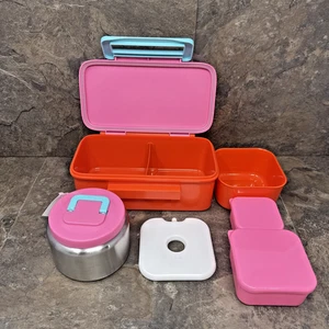 Bento 2 Compartment Lunch Box 8oz Thermos Food Jar Ice Pack Pink Mason Huis New - Picture 1 of 16