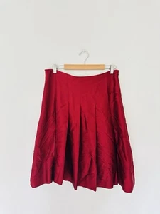 Toast Skirt Size 14 Red Silk Satin Pleated Knee Length Occasion Lagenlook Flare - Picture 1 of 10
