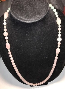 Pink & Green Rose natural QUARTZ Beaded Necklace genuine love knotted bead - Picture 1 of 9