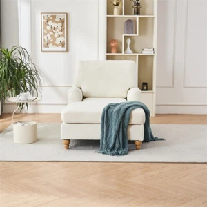 Oversized Chaise Lounge Couches Sleeper Sofa Armchairs w/Solid Wood Legs-White - Picture 1 of 13