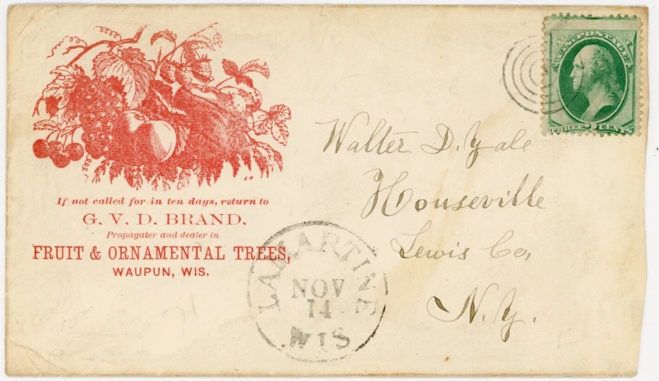 Fruit & Trees Advertising Cover 1870s, Waupun Wisconsin - Lamartine Wis. DPO - Image 1 of 2