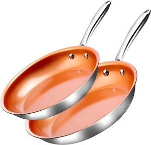 10 + 11 Inch Ceramic Non Stick Frying Pans Nonstick Skillet, Stainless Steel Pan - Picture 1 of 12