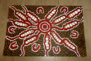 VINTAGE ABORIGINAL ARTIST CAROL NADSANARDI PAINTING GRUBS SPIRITS 10X 15 INCH - Picture 1 of 3