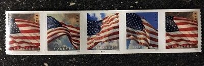 2024USA #5875-5878a Forever US Flag - PNC Plate (#B111) Coil Strip of 5 (BCA) - Image 1 of 2