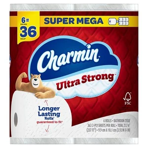 Charmin Ultra Strong Super Mega Toilet Paper 2-Ply White 363 Sheets 6 Rolls/Pack - Picture 1 of 8