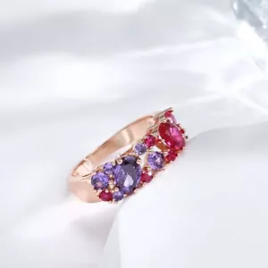 Eleganter Ring 585 RG Rotgold Rosegold mit Amethyst farbigen Zirkon 59 18,8 mm Ø - Bild 1 von 5