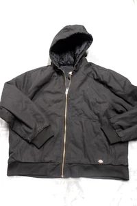 Dickies Mens Size XL Black Hooded Canvas Quilt Lined Quilted Bomber Coat Jacket - Picture 1 of 9