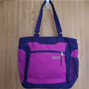 JanSport Tote Computer Shoulder Bag Purple Sz OS School Gym Work Zip Pockets - Picture 1 of 7