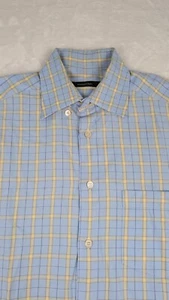 Ermenegildo Zegna LS Button Down Mens Medium Blue Yellow Windowpane - Picture 1 of 9