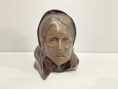 Henry Fracois Farny Signed 1899 Bronze Bust Pueblo of Zuni Bernice Isabel Saye - Image 1 of 4