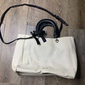 Nine West Handbag Shoulder Bag White Vegan Leather Bow Accent Double Handles*