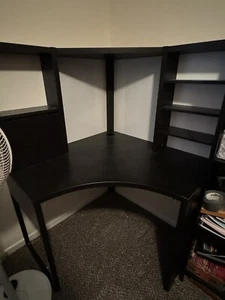 IKEA L-Desk Black With Shelves - Picture 1 of 5