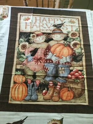 Happy Harvest Home Scarecrows  Home Decor Quilting Fabric Panel Susan Winget - Image 1 of 4