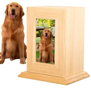 Wooden Pet Memorial Urn for Ashes with Photo Frame Cat / Dog Memory Box Keepsake - Picture 1 of 10
