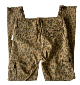 Frame Women Pants Beige Jeans Cargo Cheetah Print Ankle Zip Bush Pockets Size 24 - Picture 1 of 21