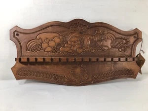 VTG Wood Collectible Spoon Rack Embossed Carved Pressed Cornucopia Holds 16 NEW - Picture 1 of 7