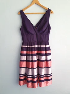 Review Dress Womens 8 Multicoloured Skirt Fit & Flare Sleeveless Striped Pleated - Picture 1 of 13