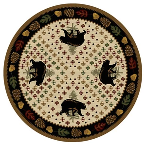 BEAR COUNTRY BLACK BEAR & PINECONES AREA RUG - 8' ROUND - NATURAL - Picture 1 of 1