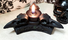 Triple Bird Skull Tealight Candle Holder • Goth Raven Skull Replica Candleholder