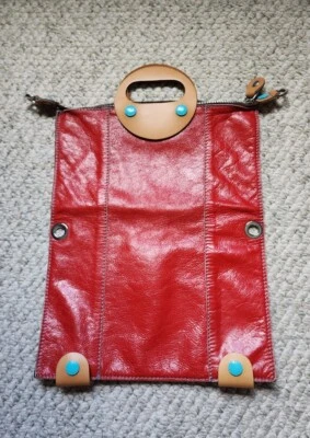 Don't Worry Be Gabs Leather Pouch Snap Bag Tote Boho Red Brown - Image 1 of 4