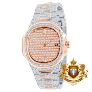 Men's 18K 2 Tone Rose Gold Simulated Diamond 5 ATM Water Resistant Watch W/Date - Picture 1 of 5