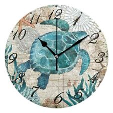 Wall Clock Vintage Turtle Starfish World Map Clock Silent Non Ticking Round W...