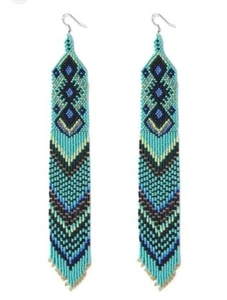 Pendientes Tribales Nativos Grandes Boho Americanos Semilla Cuentas Hecho a Mano Pendiente - Imagen 1 de 2