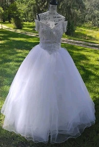 Forever Yours Wedding Gown Dress Lg Princess Tulla Sequins Off Shoulder Vintage - Picture 1 of 17