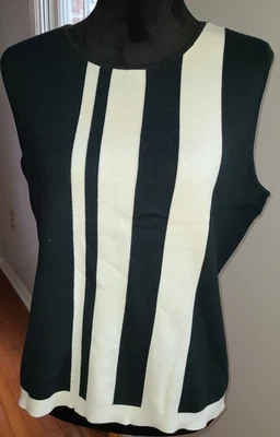 Liz Claiborne LizSport Women’s Sleeveless Black and Cream Stripe XL Layer Career - Image 1 of 4