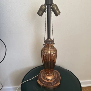 Copper Art Nouveau 1930’s Cast Iron Bottom Table Lamp - Picture 1 of 20